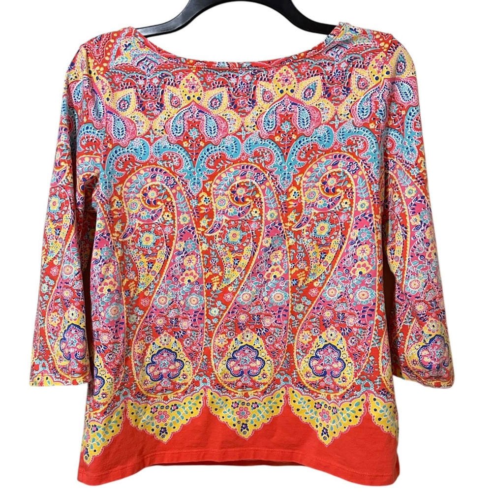 TALBOTS The Talbots Tee multi color floral pattern cotton blend 3/4 sleeve sz Mp